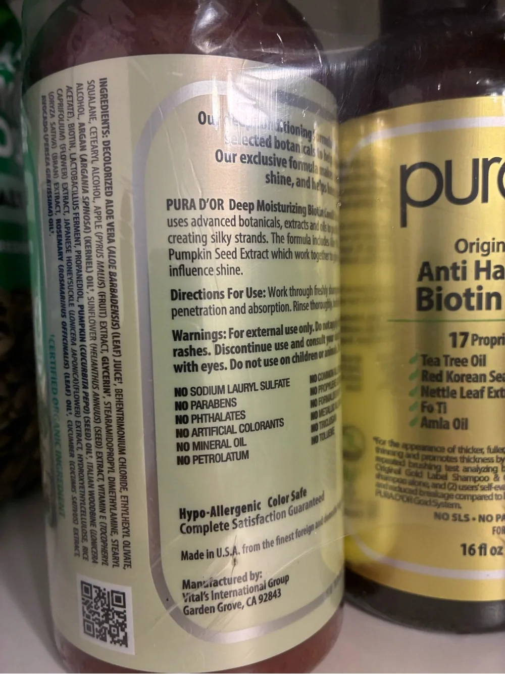 Pura d'or Deep Moisturizing Biotin Conditioner - Brown & Green Bottle